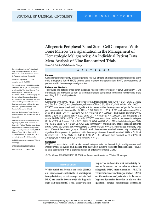 (PDF) Allogeneic Peripheral Blood Stem-Cell Compared With Bone Marrow ...