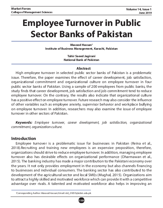 (PDF) Employee Turnover in Public Sector Banks of Pakistan
