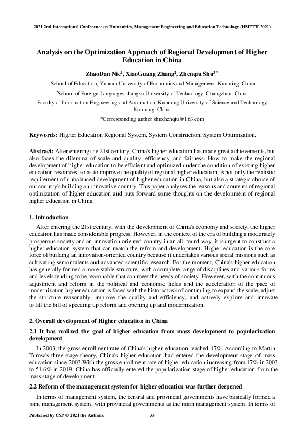 (PDF) Analysis on the Optimization Approach of Regional Development of ...