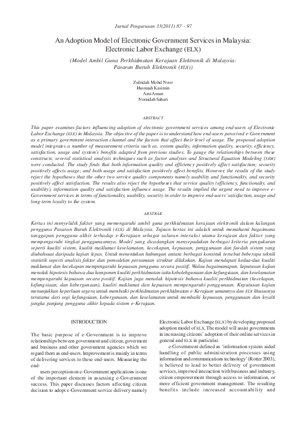(PDF) An Adoption Model of Electronic Government Services in Malaysia ...