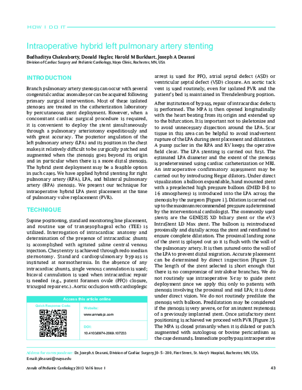 (PDF) Intraoperative hybrid left pulmonary artery stenting