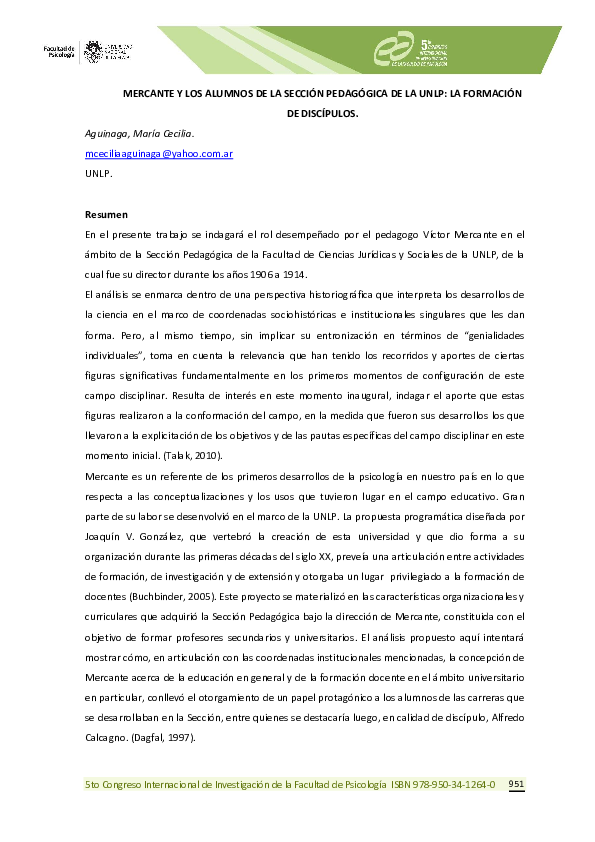 (PDF) Mercante y los alumnos de la sección pedagógica de la UNLP: la ...