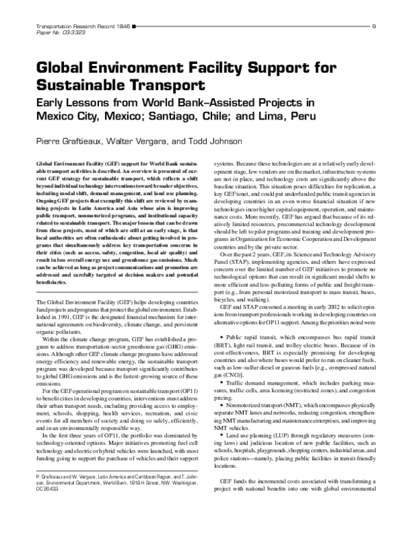 (PDF) Global Environment Facility Support for Sustainable Transport ...
