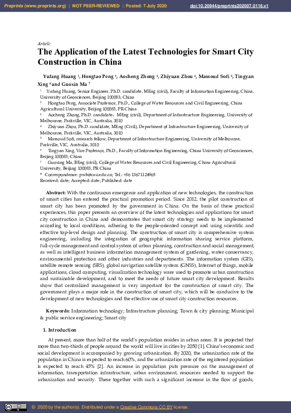 (PDF) The Application of the Latest Technologies for Smart City ...