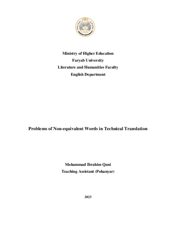 (PDF) Problems of Non-equivalent Words in Technical Translation