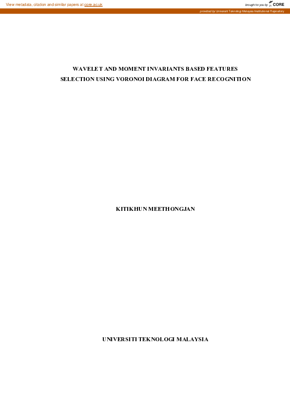 (PDF) Wavelet and moment invariants based features selection using ...