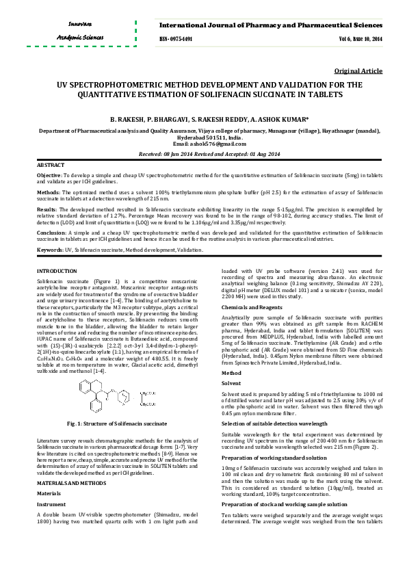 (PDF) UV SPECTROPHOTOMETRIC METHOD DEVELOPMENT AND VALIDATION FOR THE ...