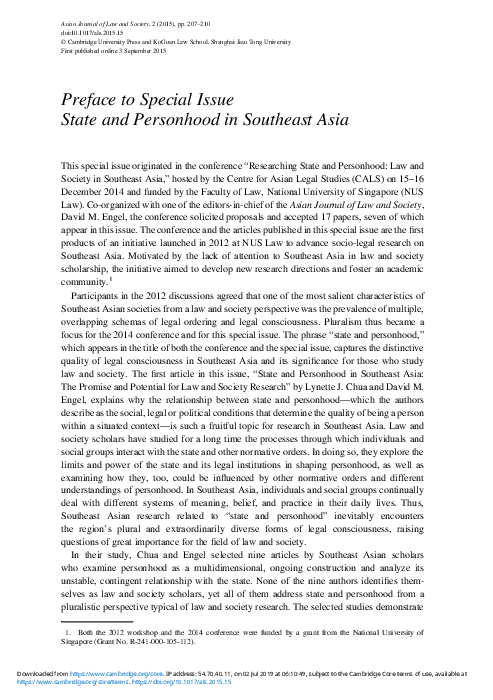 (PDF) Preface to Special Issue State and Personhood in Southeast Asia