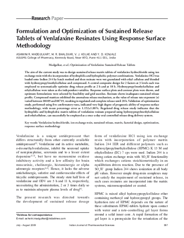 (PDF) Formulation and optimization of sustained release tablets of ...