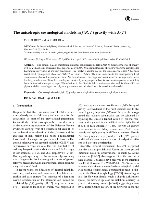 (PDF) The anisotropic cosmological models in f(R, T) gravity with Λ(T)