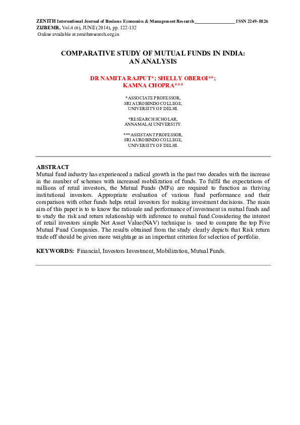 (PDF) Comparative study of mutual funds in India: An analysis