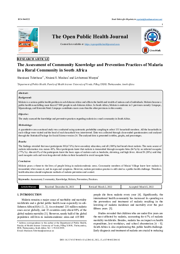 (PDF) The Assessment of Community Knowledge and Prevention Practices of ...
