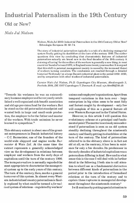 (PDF) Industrial Paternalism in the 19th Century Old or New?