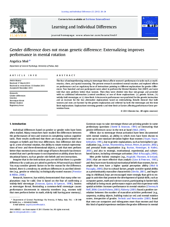 (PDF) Gender difference does not mean genetic difference: Externalizing ...