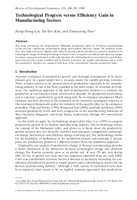 (PDF) Technological Progress versus Efficiency Gain in Manufacturing ...