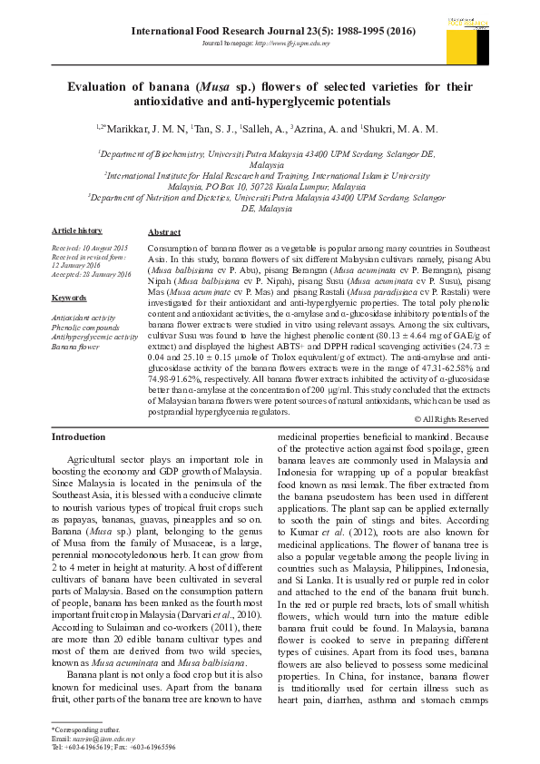 (PDF) Evaluation of banana (Musa sp.) flowers of selected varieties for ...