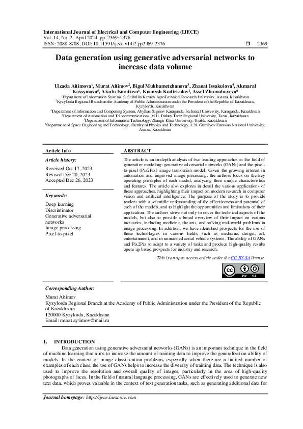 (PDF) Data generation using generative adversarial networks to increase ...