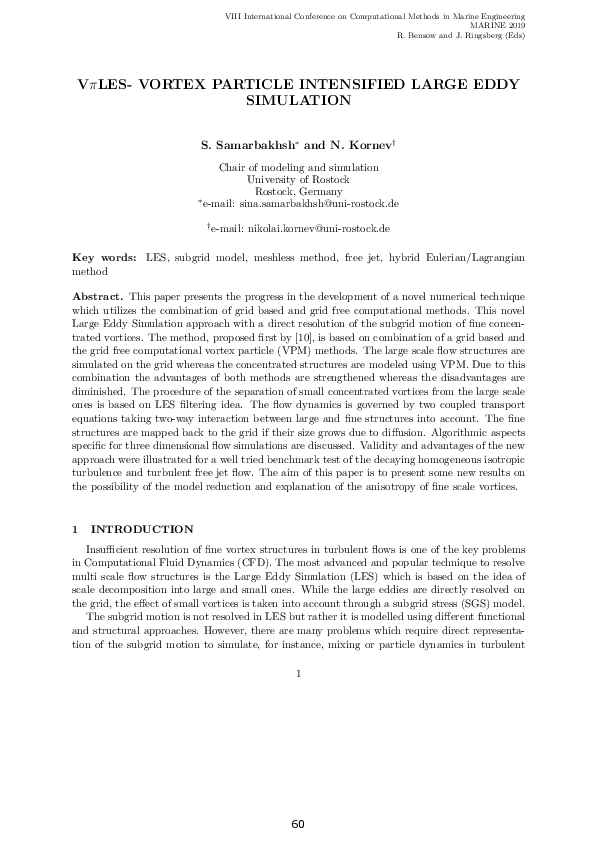 (PDF) Vπles- vortex particle intensified large eddy simulation