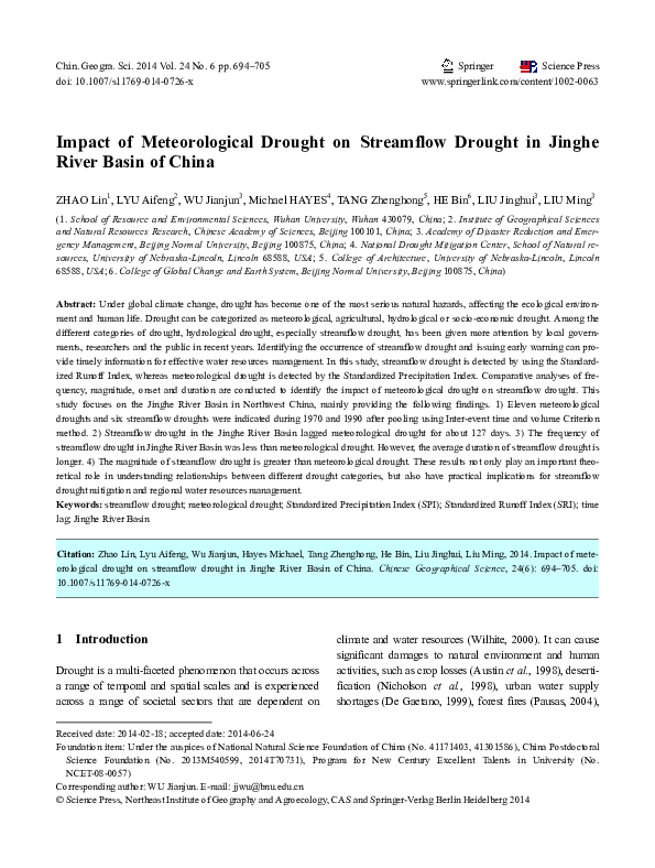 (PDF) Impact of meteorological drought on streamflow drought in Jinghe ...