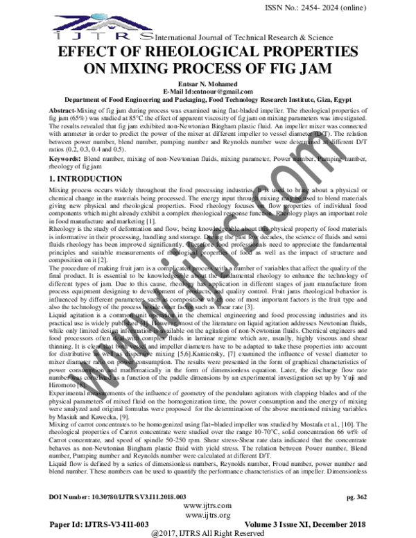 (PDF) Effect of Rheological Properties on Mixing Process of Fig Jam