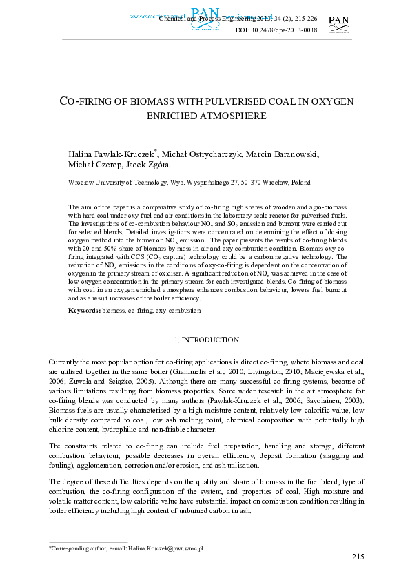 (PDF) Co-Firing of Biomass with Pulverised Coal in Oxygen Enriched ...