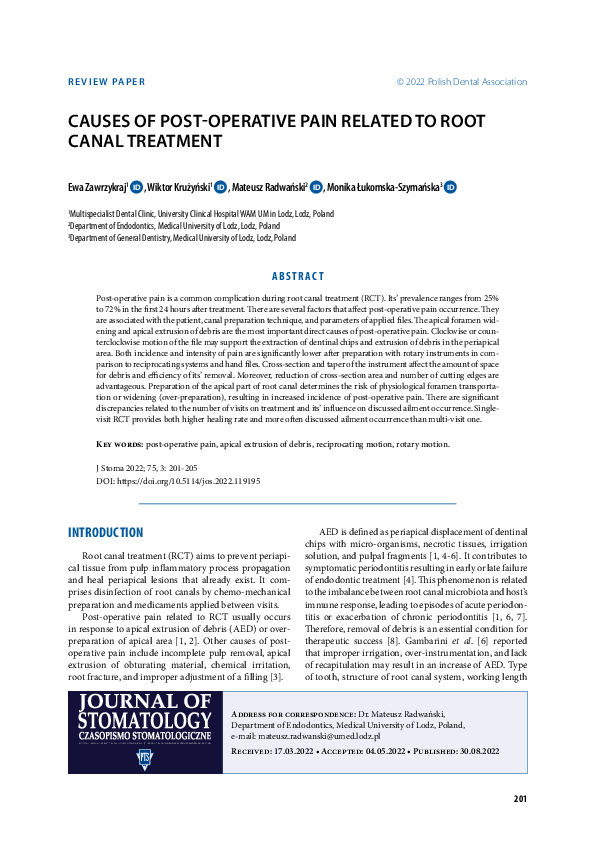 (PDF) Causes of post-operative pain related to root canal treatment