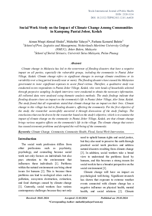 (PDF) Social Work Study on the Impact of Climate Change Among ...