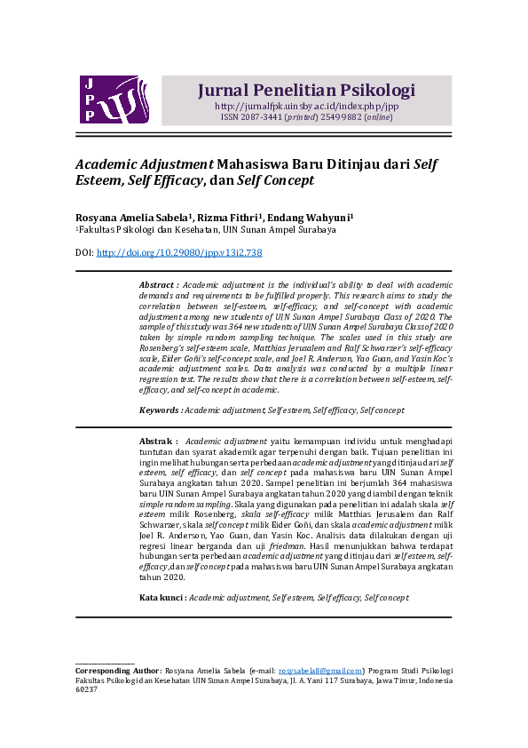 (PDF) Academic Adjustment Mahasiswa Baru Ditinjau dari Self Esteem ...