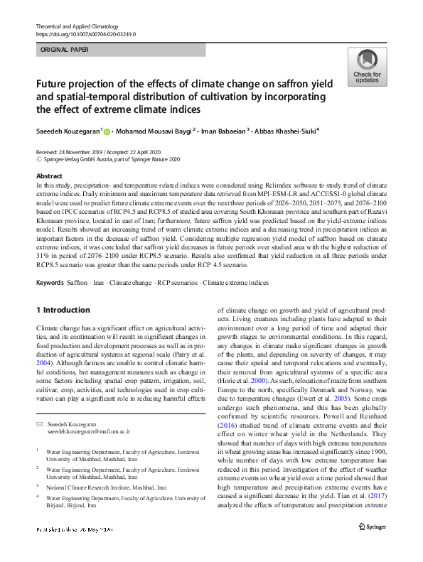 (PDF) Future projection of the effects of climate change on saffron ...