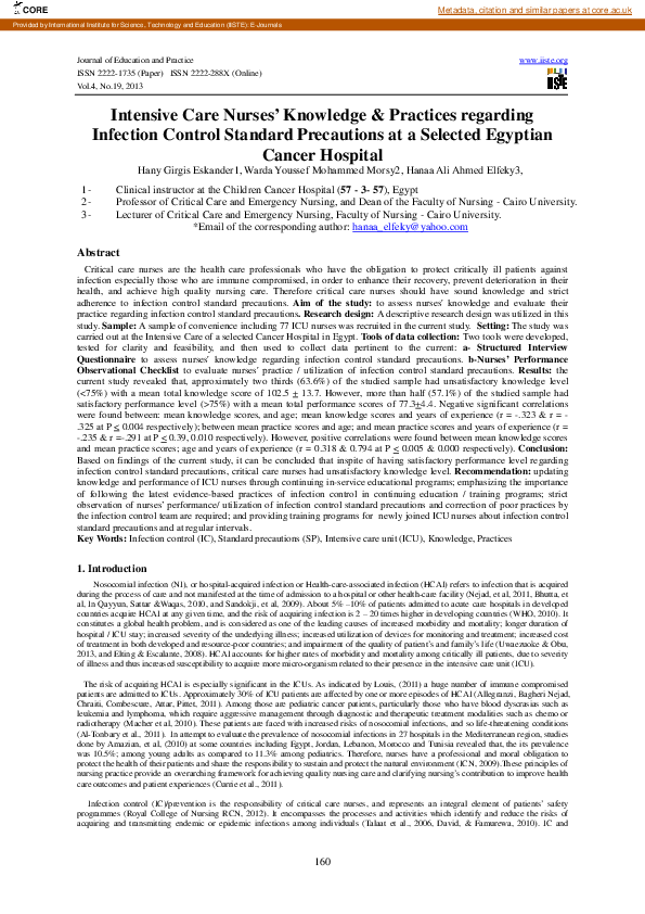 (PDF) Intensive Care Nurses’ Knowledge & Practices regarding Infection ...