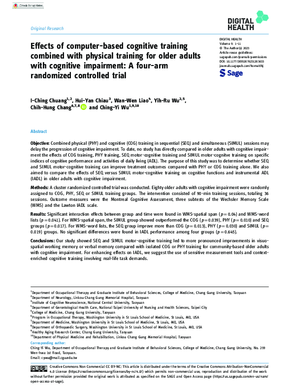(PDF) Effects of computer-based cognitive training combined with ...