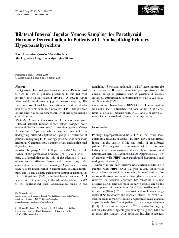 (PDF) Bilateral Internal Jugular Venous Sampling for Parathyroid ...