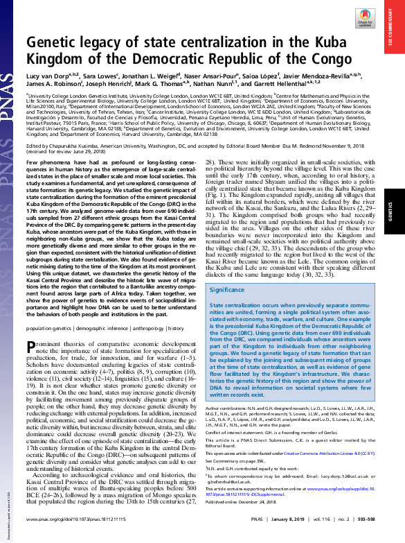 (PDF) Genetic legacy of state centralization in the Kuba Kingdom of the ...