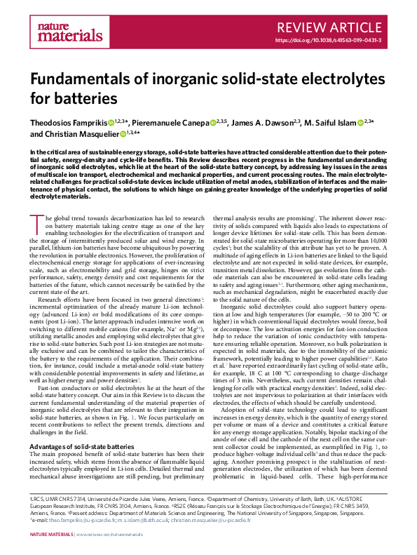 (PDF) Fundamentals of inorganic solid-state electrolytes for batteries