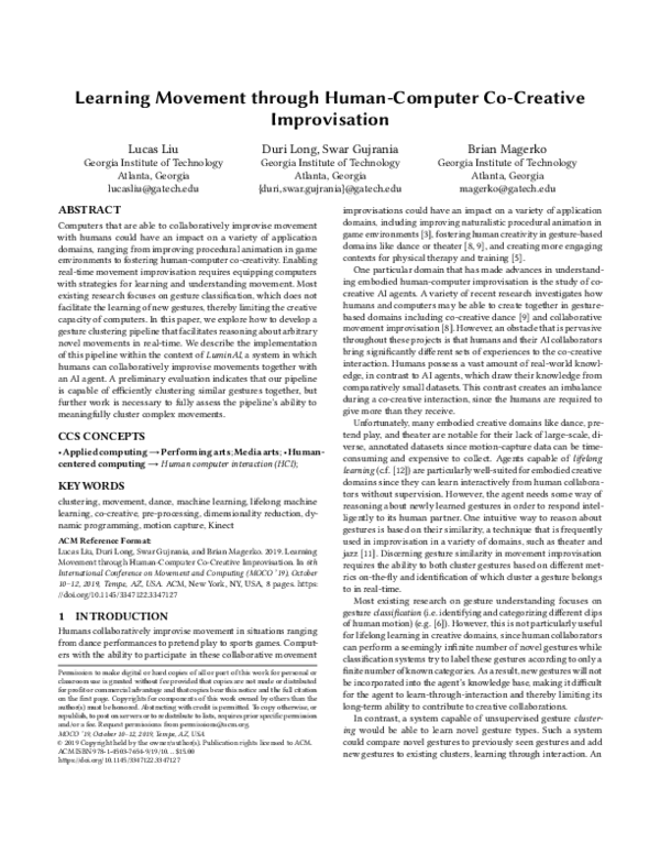 (PDF) Learning Movement through Human-Computer Co-Creative Improvisation