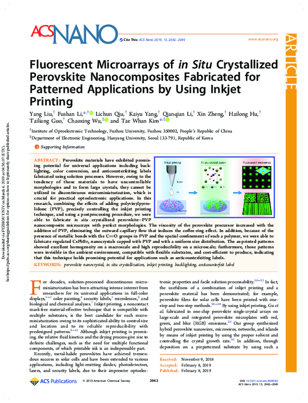 (PDF) Fluorescent Microarrays of in Situ Crystallized Perovskite ...
