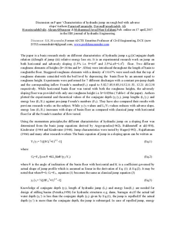 (PDF) Characteristics of hydraulic jump on rough bed with adverse slope