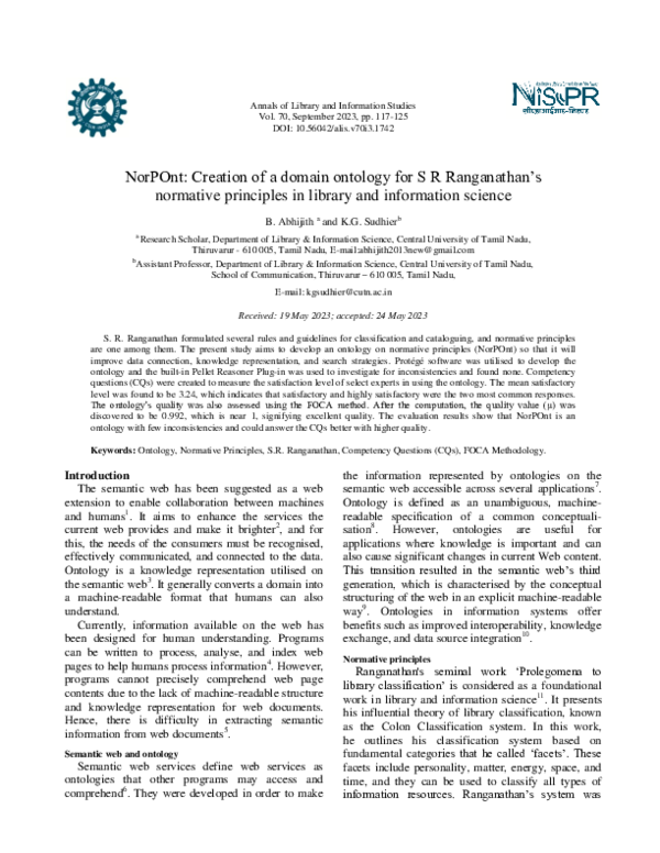 (PDF) NorPOnt: Creation of a domain ontology for S R Ranganathan's ...