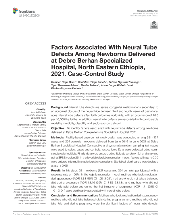 (PDF) Factors Associated With Neural Tube Defects Among Newborns ...