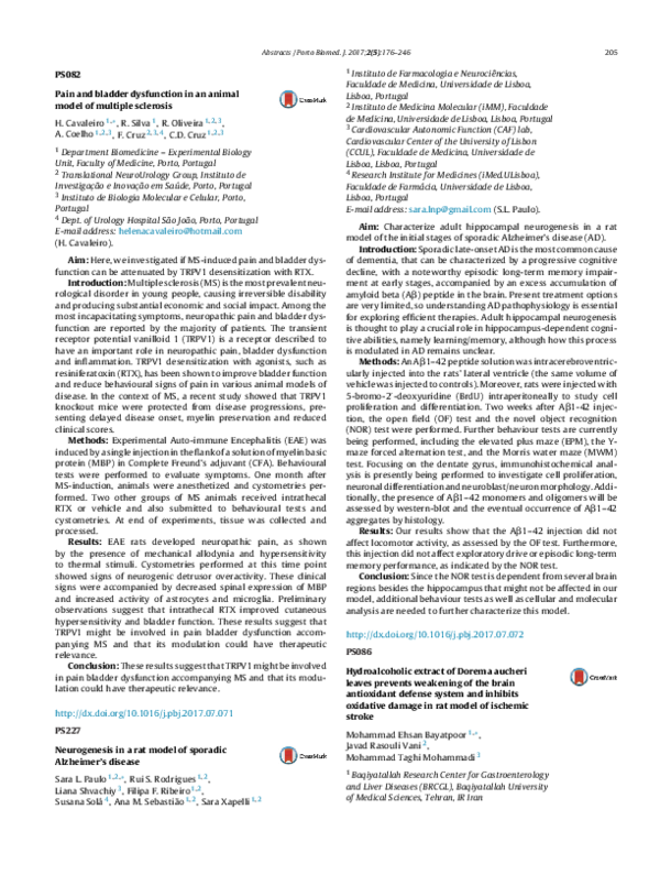 (PDF) Pain and bladder dysfunction in an animal model of multiple sclerosis