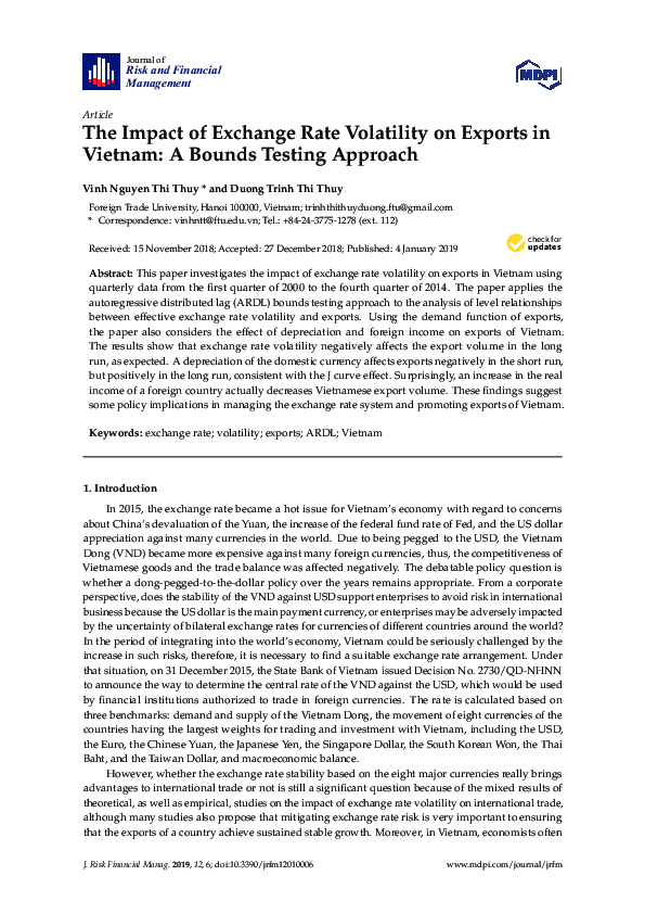 (PDF) The Impact of Exchange Rate Volatility on Exports in Vietnam: A ...