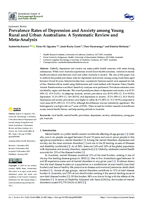 (PDF) Prevalence Rates of Depression and Anxiety among Young Rural and ...
