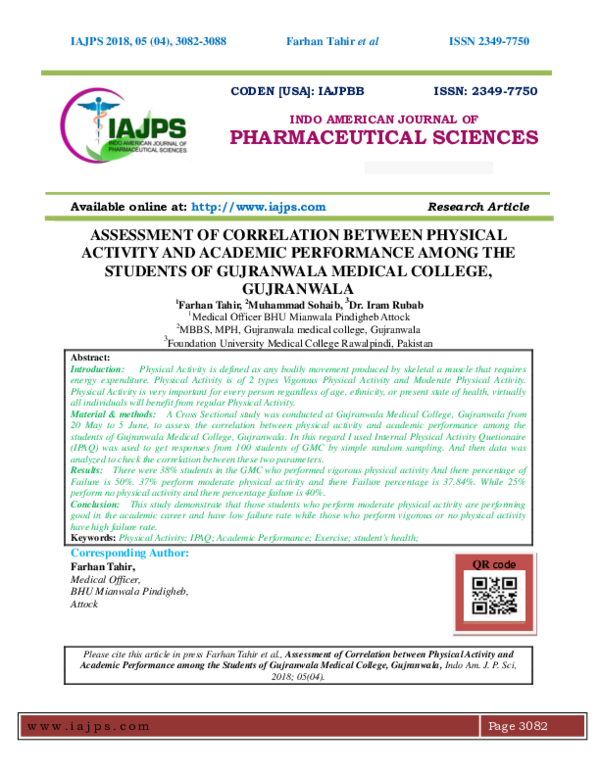 (PDF) Assessment Of Correlation Between Physical Activity And Academic ...