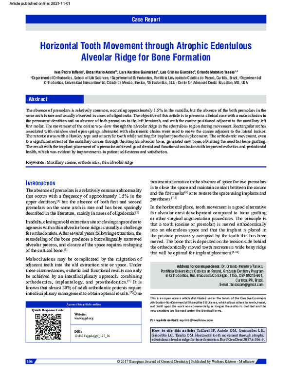 (PDF) Horizontal tooth movement through atrophic edentulous alveolar ...