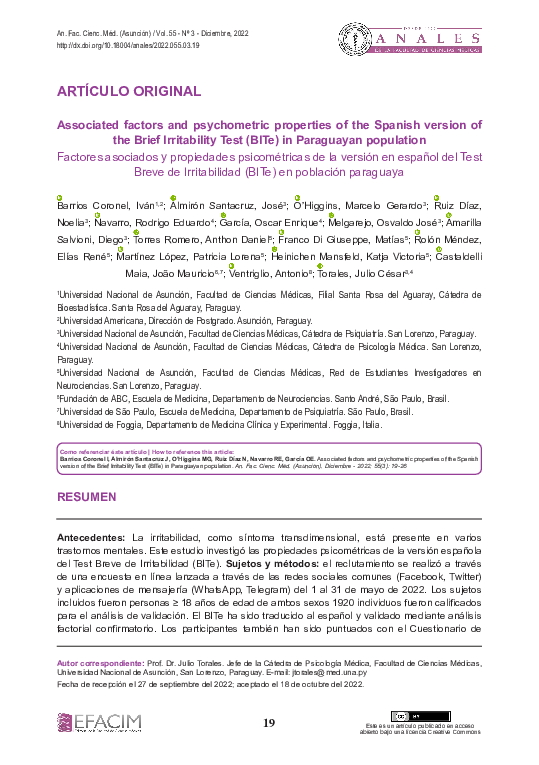 (PDF) Associated factors and psychometric properties of the Spanish ...