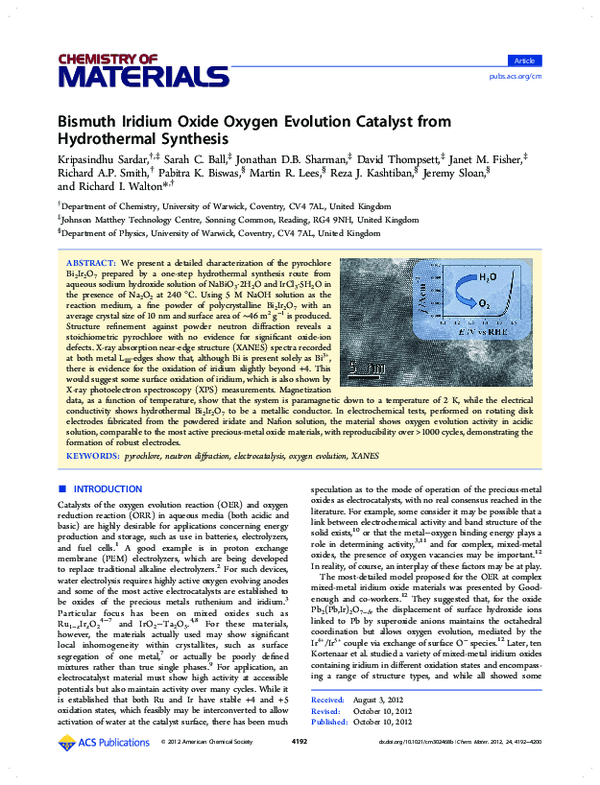 (PDF) Bismuth Iridium Oxide Oxygen Evolution Catalyst from Hydrothermal ...