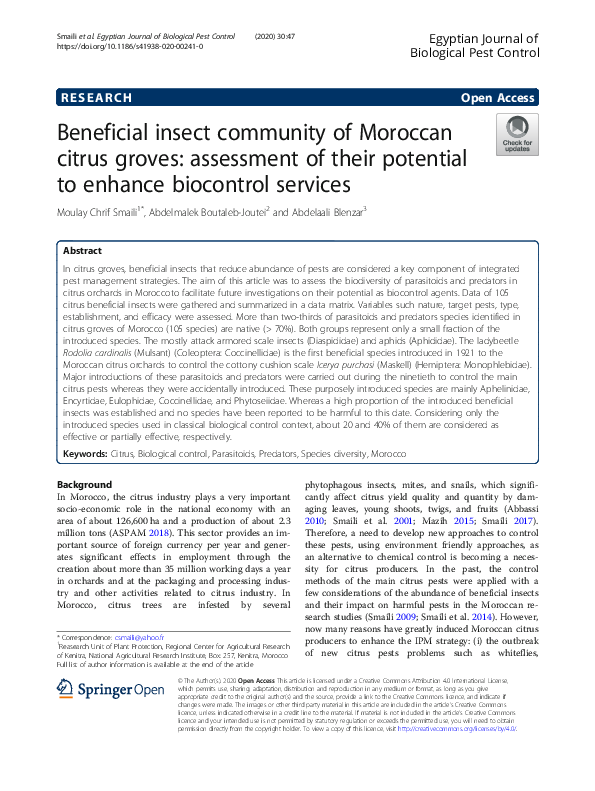(PDF) Beneficial insect community of Moroccan citrus groves: assessment ...