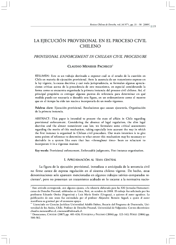 (PDF) La Ejecución Provisional en El Proceso Civil Chileno