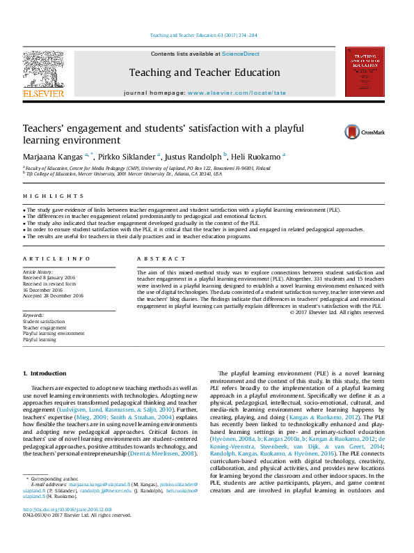 (PDF) Teachers' engagement and students' satisfaction with a playful ...