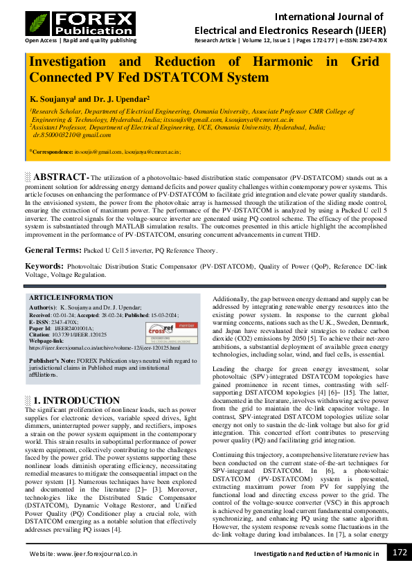 (PDF) Investigation and Reduction of Harmonic in Grid Connected PV Fed ...